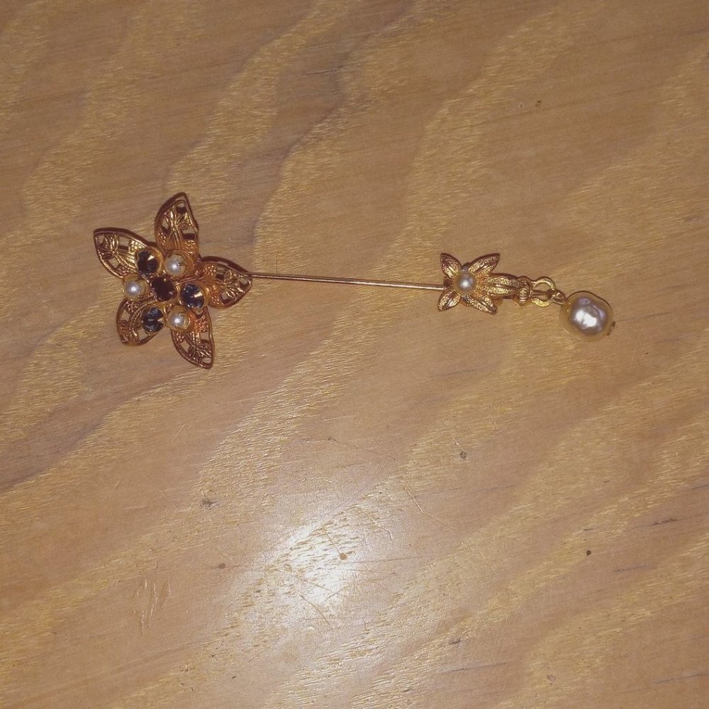 Vintage Fashion Gold Tone Floral Stick Pin 4" Long